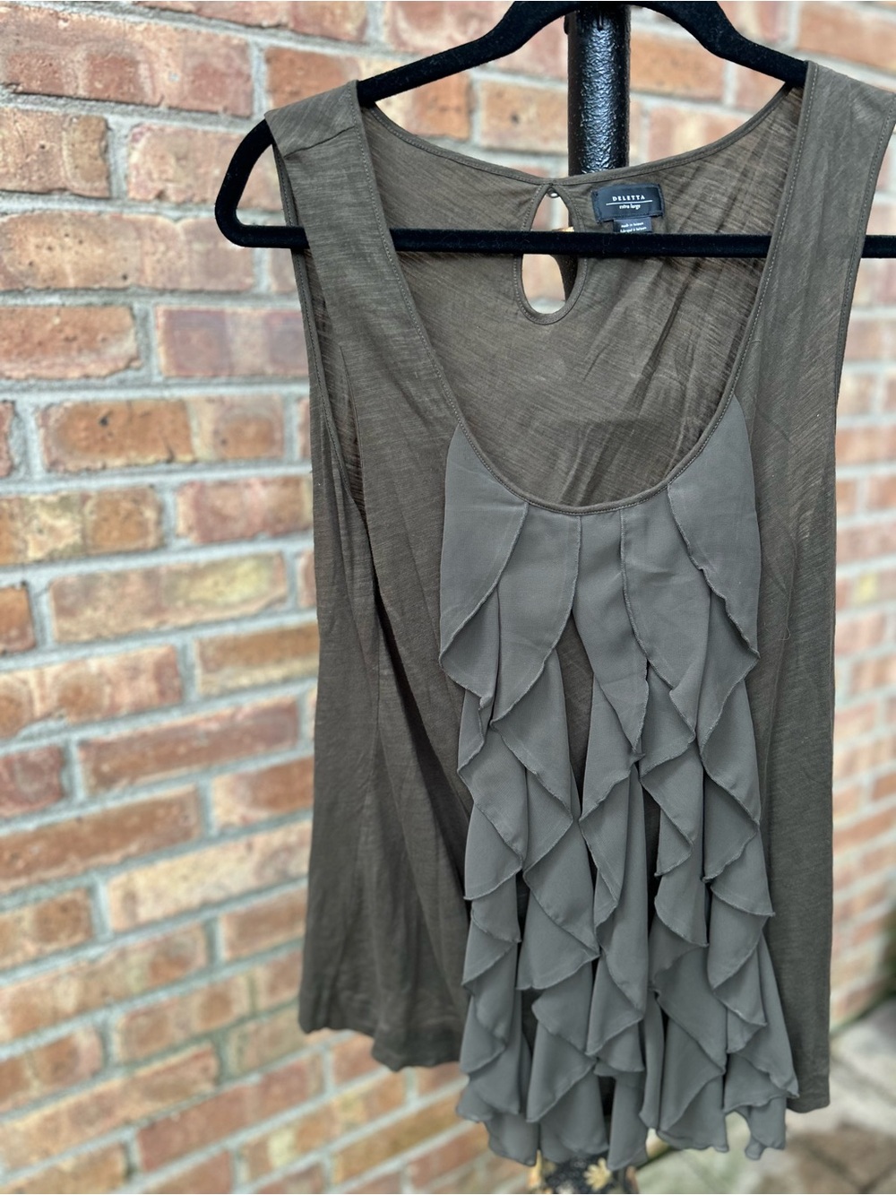 Deletta Olive Ruffle Front Tank Top